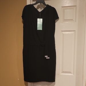MSK Black Sheath Dress with V-neck and Short Sleeves for Cocktail
